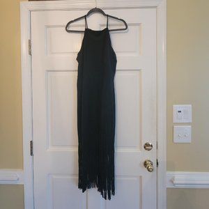 Black Faux Suede with Fringe Accents